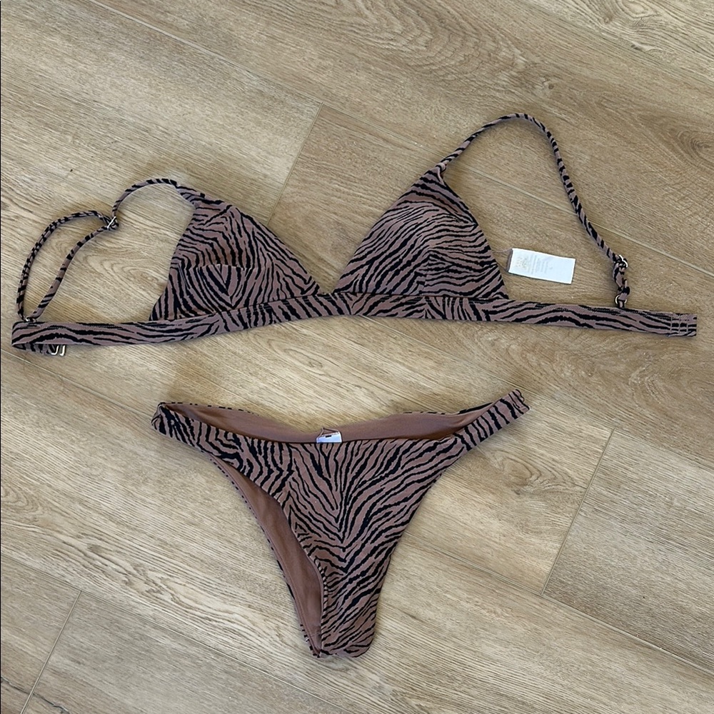 Women's Brown Zebra Print Triangle Bikini Set